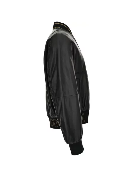 Geacă de blugi Versace Jeans Couture cu broderie din piele negru