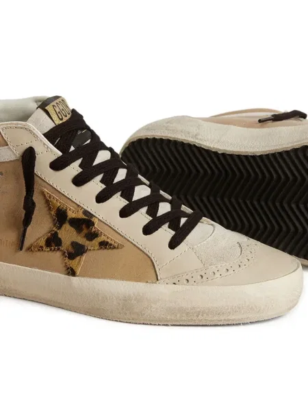 Sneakerși Golden Goose Mid Star cu imagine cu model leopard auriu