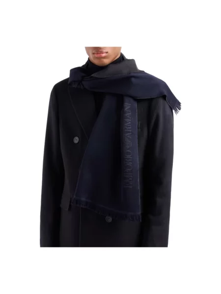 Szal Emporio Armani wełniana z logo niebieska