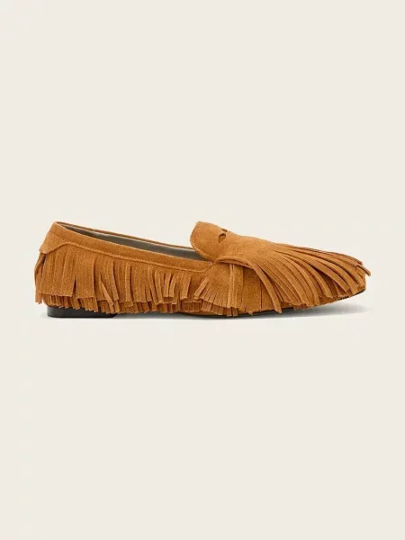 AllSaints mocasini de damă din piele întoarsă Sandy Fringe Loafer maro