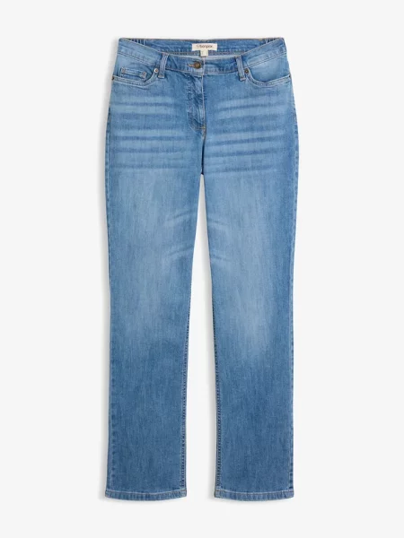 Dżinsy straight mid waist z wygodnym paskiem niebieskie