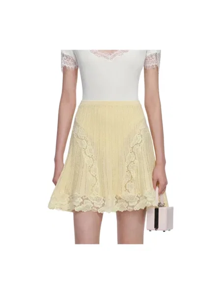 Dzianinowa mała mały spódnica mini Self-portrait żółta