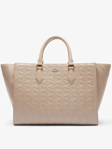 Велика шкіряна сумка Lacoste бежева