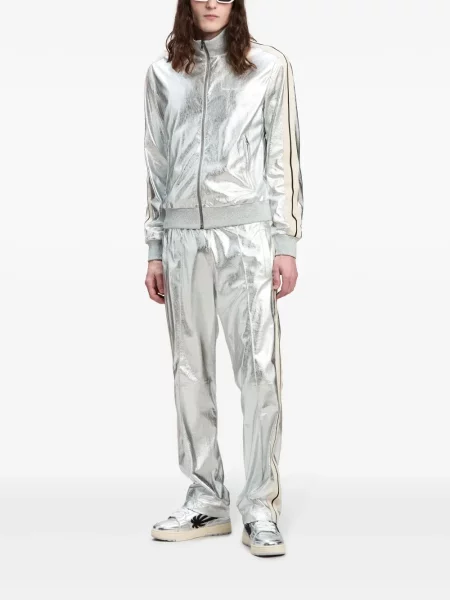 Iš natūralios odos kelnės Palm Angels sidabrinė