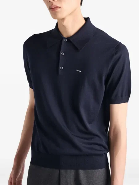 Polo Prada cu broderie de lână albastru