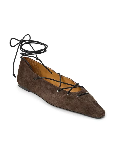Baleríny LAUREN RALPH LAUREN Suede Lace-Up Pointed Ballet Flat hnedá