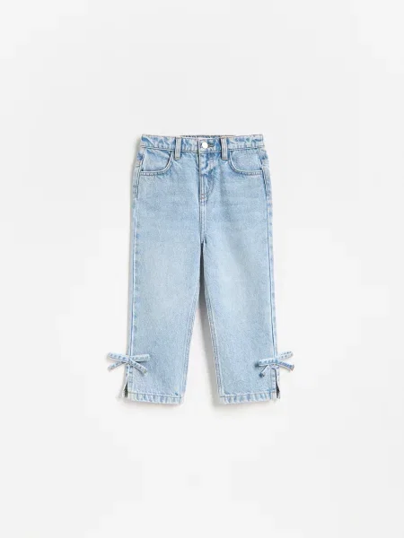 Reserved Jeansy straight z kokardkami niebieski