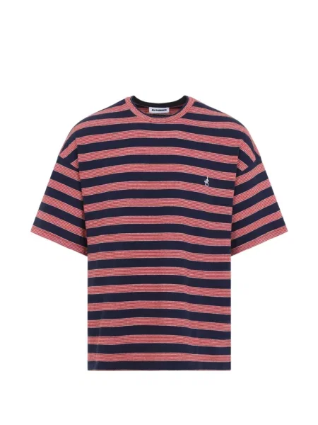 Tricou Jil Sander cu broderie cu dungi albastru