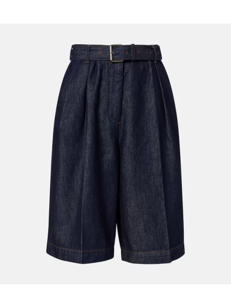 Szorty jeansowe Dries Van Noten plisowane niebieskie