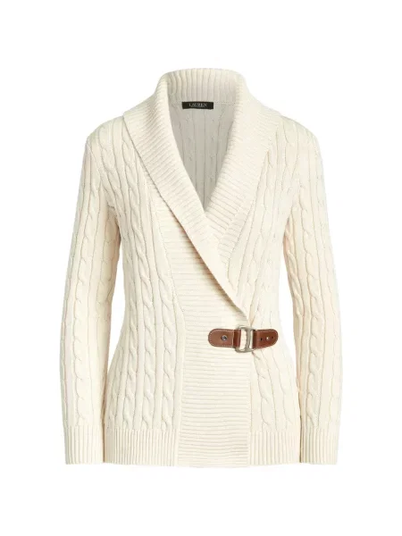 Cardigan Lauren Ralph Lauren tricotate cu cataramă alb