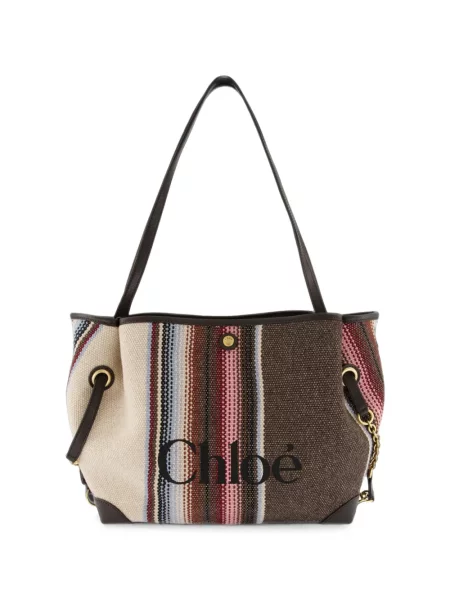 Geantă shopper Chloé cu broderie cu dungi
