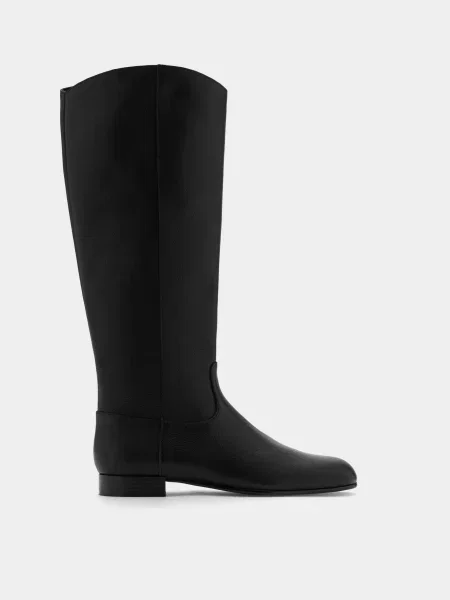 Кожаные сапоги Mango черные