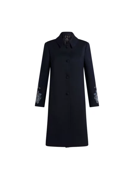 Płaszcz Etro wełniany w kwiatki niebieski