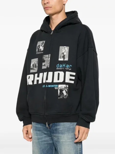 Hanorac cu glugă Rhude cu imagine negru