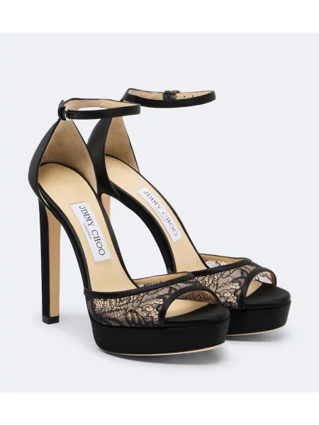 Sandale Jimmy Choo cu platformă din dantelă negru