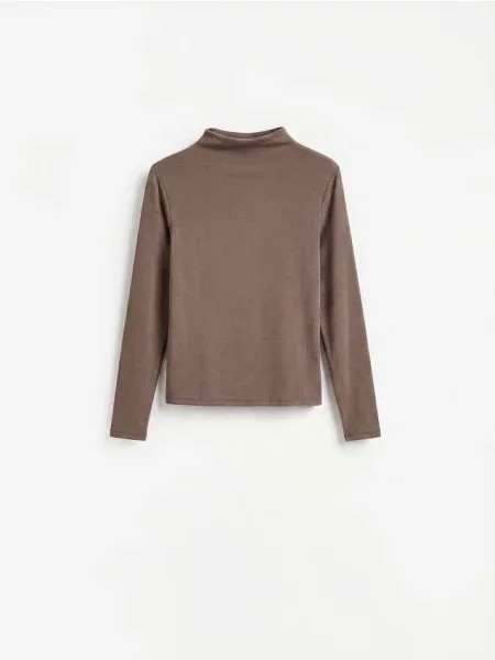 Reserved Tricou cu mânecă lungă cu conținut ridicat de modal cafeniu
