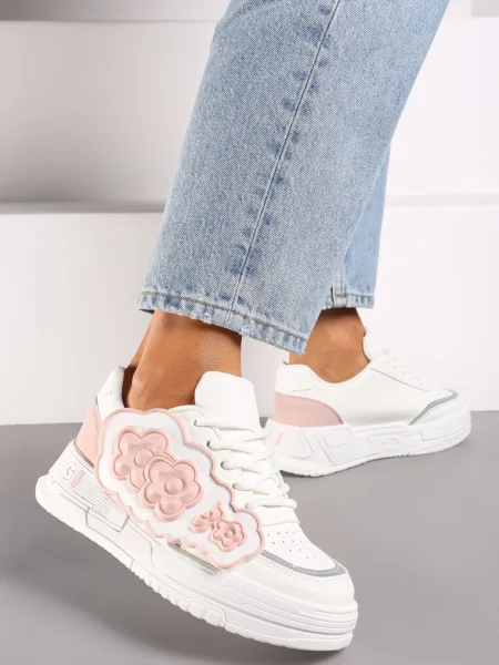 Sneakers cu roz alb