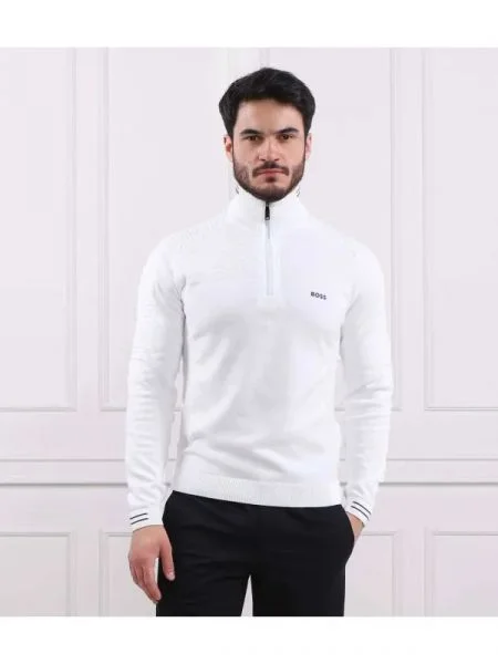 BOSS GREEN Pulover Zolet alb