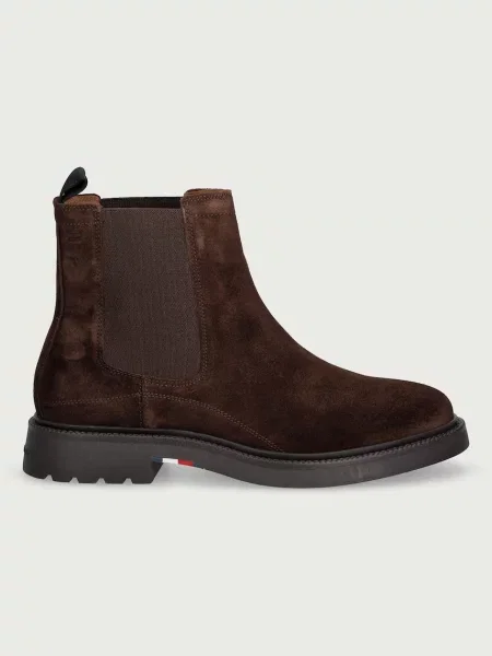 Členková obuv s elastickým prvkom Tommy Hilfiger Corporate Casual Suede Chelsea hnedá