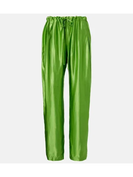 Pantaloni Khaite din satin verde