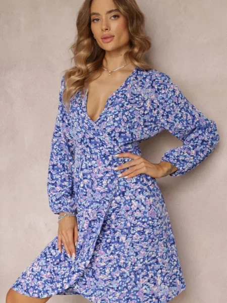 Rochie Midi Bleumarin cu Decolteu Petrecut și în Talie Sorioli