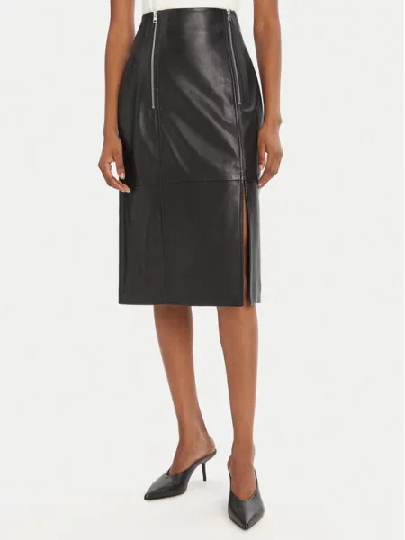 HUGO Spódnica skórzana Leomira czarny