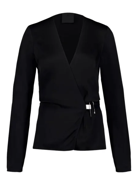 Satynowy top Givenchy z dekoltem w serek kopertowy czarny