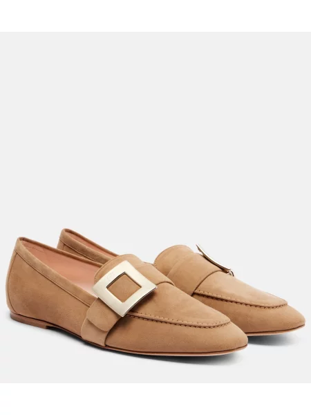 Pantofi loafer Roger Vivier din piele de căprioară bej