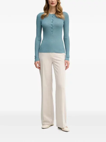 Top Sisley cu guler henley albastru