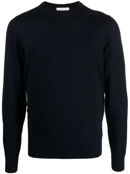Pulover Piacenza Cashmere de lână cu decolteu rotund albastru