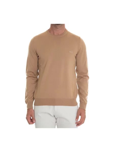 Sweter Boss z okrągłym dekoltem z logo beżowy