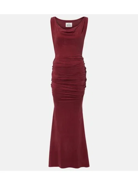 Rochie maxi Vivienne Westwood din jerseu drapată de costum bordo