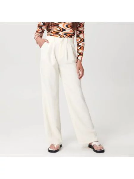 Sinsay Kalhoty high waist loose Krémová