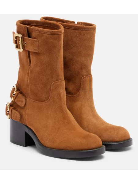 Botine Chloé din piele de căprioară maro