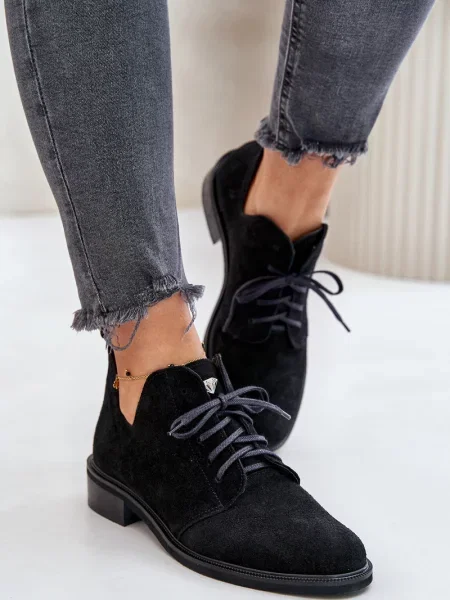 Велурени полуотворени обувки Zazoo с плосък ток черно