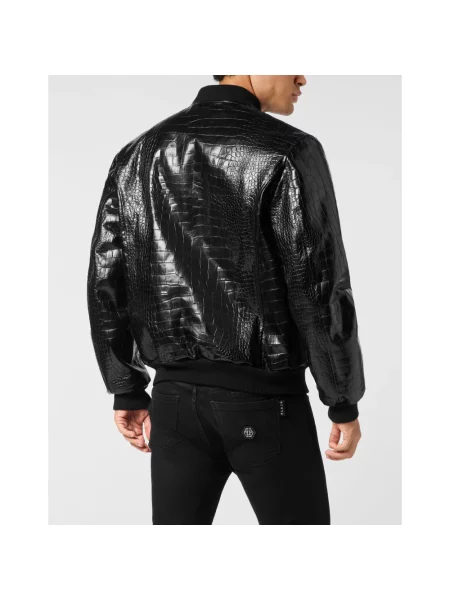 Kurtka skórzana Philipp Plein z nadrukiem czarna