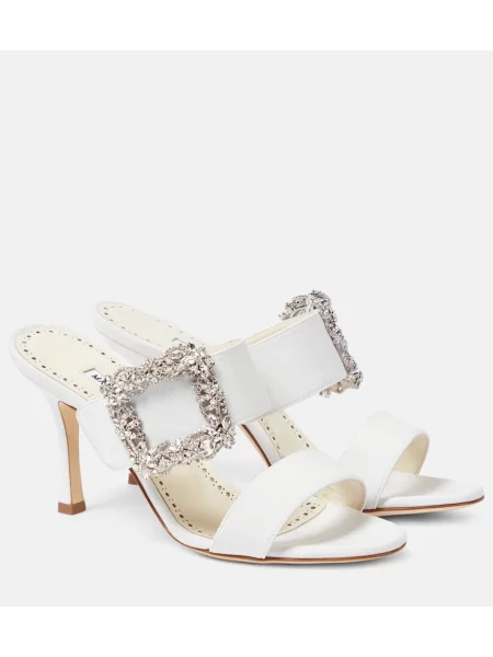 Papuci tip mules Manolo Blahnik alb