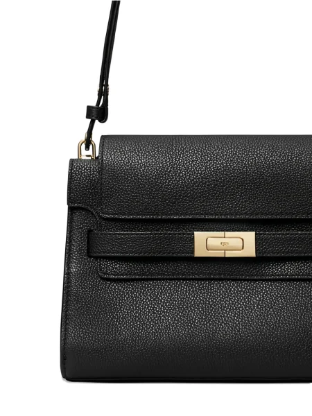 Кожена кожена чанта Tory Burch черно