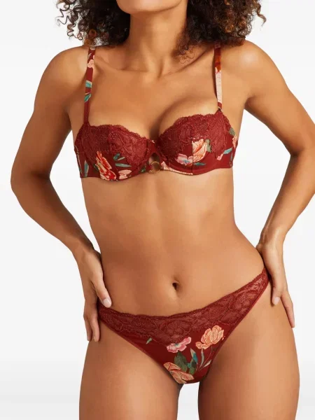 Chiloți tanga Aubade cu model floral cu imagine roșu