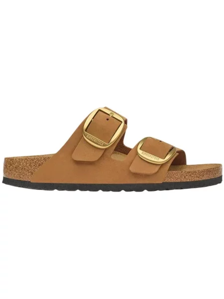 Papuci Birkenstock cu cataramă din nubuc maro