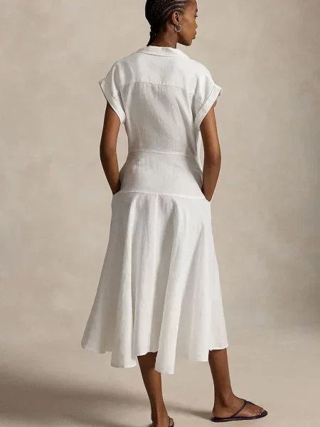 Polo Ralph Lauren rochie tip cămașă din in alb