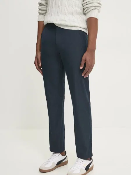 Kalhoty Abercrombie & Fitch tmavomodrá jednoduché