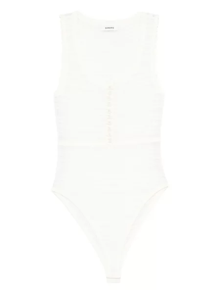 Body Sandro cu perle tricotate alb