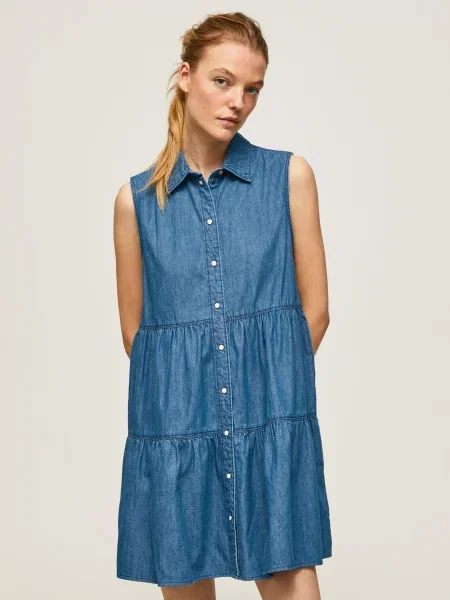 Rochie din denim Pepe Jeans albastru