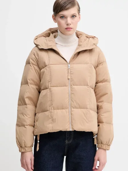 United Colors of Benetton kurtka puchowa brązowy zimowa oversize beżowa