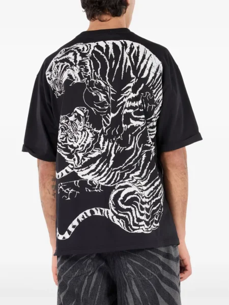 Tricou Roberto Cavalli cu imagine cu dungi de tigru negru