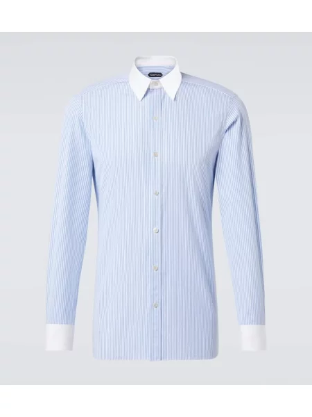 Cămașă Tom Ford cu dungi din poplin albastru