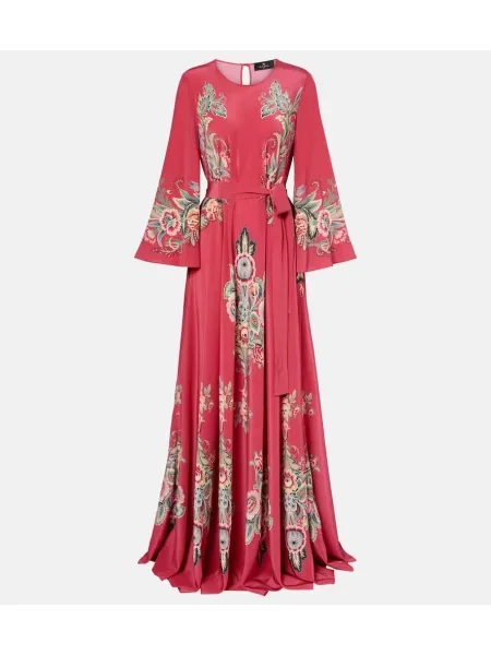 Jedwabna sukienka maxi Etro z nadrukiem garniturowa czerwona