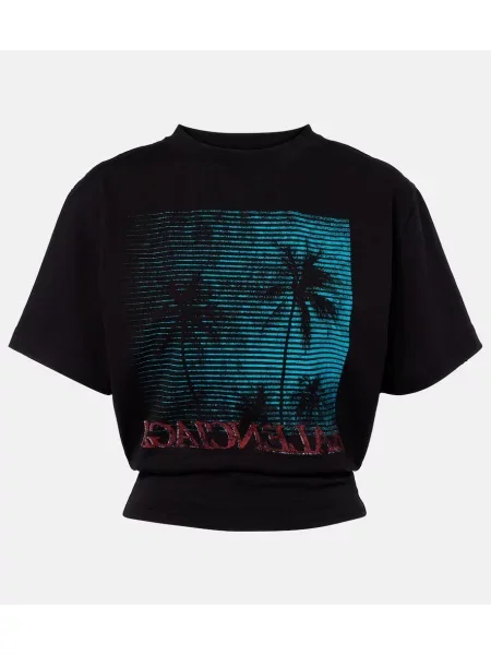 Decupat tricou Balenciaga din jerseu cu autograf negru