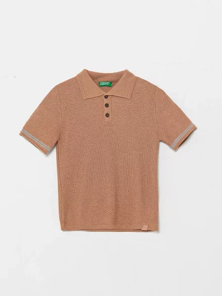 United Colors of Benetton polo tričko ze lněné směsi hnědé
